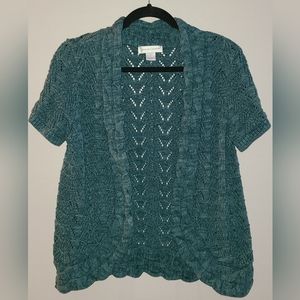 Christopher & Banks Short sleeved open cardigan turquoise crochet M